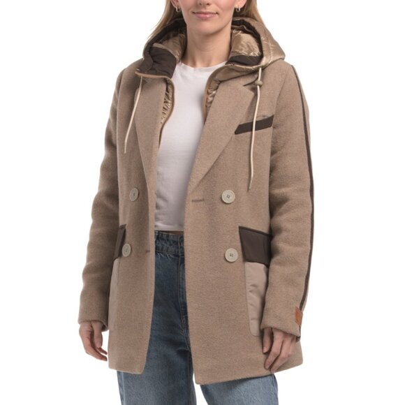 SCOTCH & SODA mocha Wool Blendnissa Double Breasted Pea Coat With Bib - Picture 1 of 2